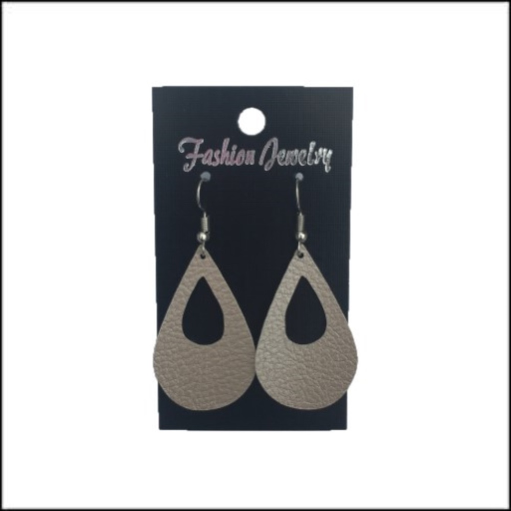 Handmade Light Weight Beige Faux Leather Earrings